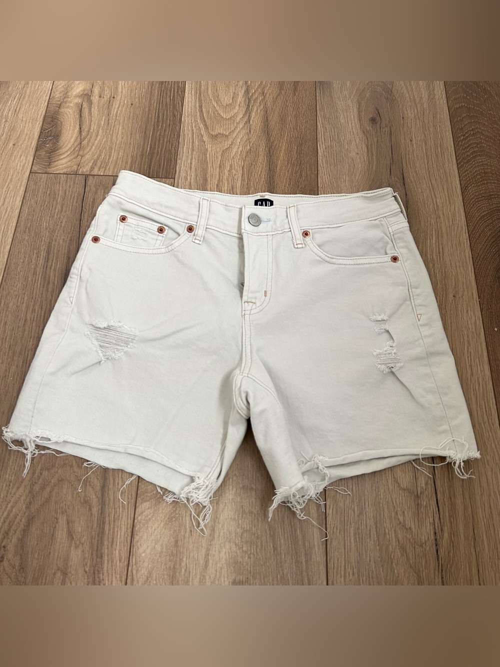 GAP pale washed blue/Off-White Distressed Denim Shorts